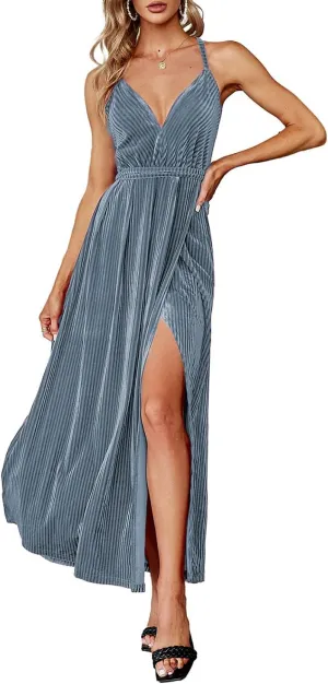 BerryGo Women's Sexy Deep V Neck Backless Floral Print Split Maxi Party Dress
