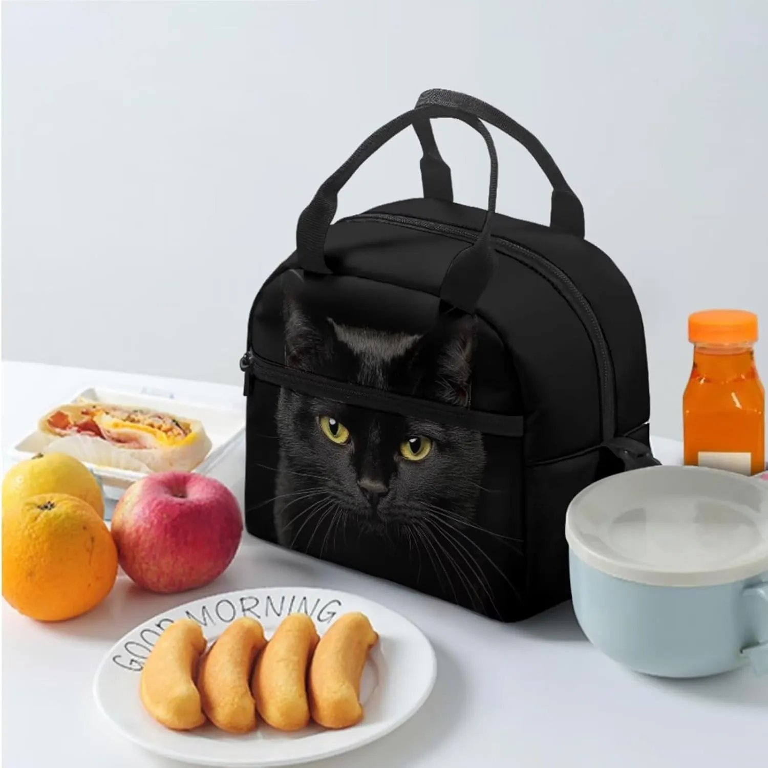 Black Cat Boys Backpack 10-12 Years Old with Lunch Box Set of 3 Lightweight 17 Inch Bookbag for Teenage Boys Classic Practical Insulated Lunch Bags for Camping