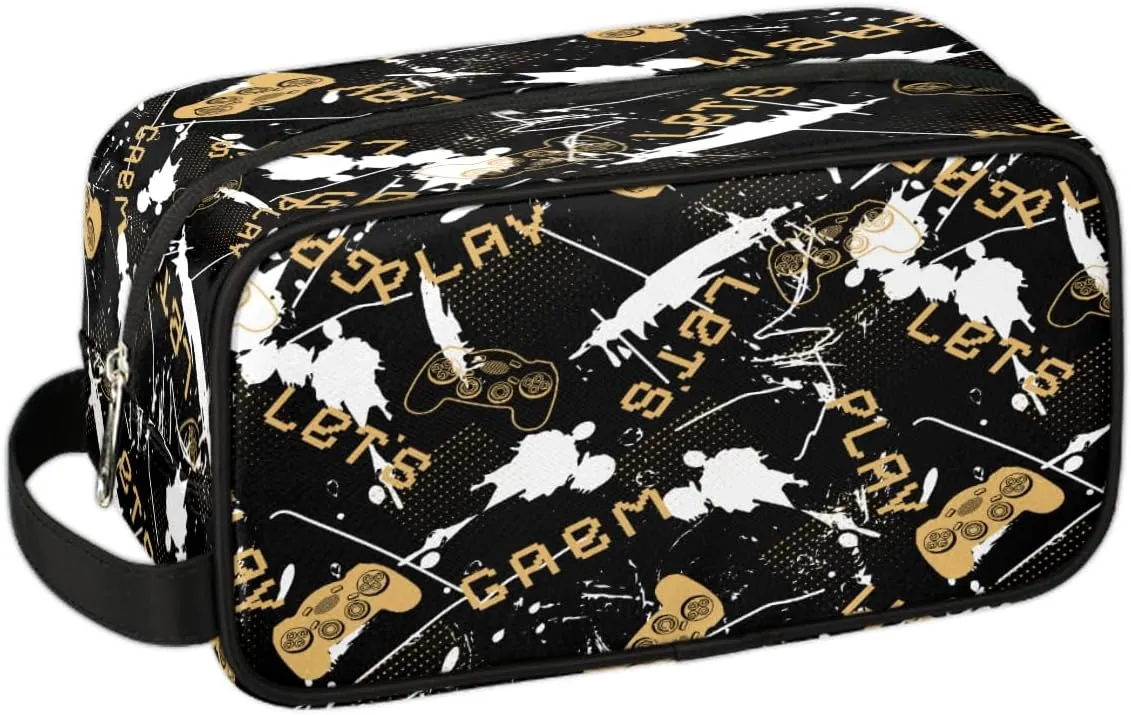 Black Game Joysticks Travel Toiletry Bag for Boys Teens, Waterproof Hanging Dopp Kit for Men, Shaving Bag with Large Capacity for Travel,Sports Shower