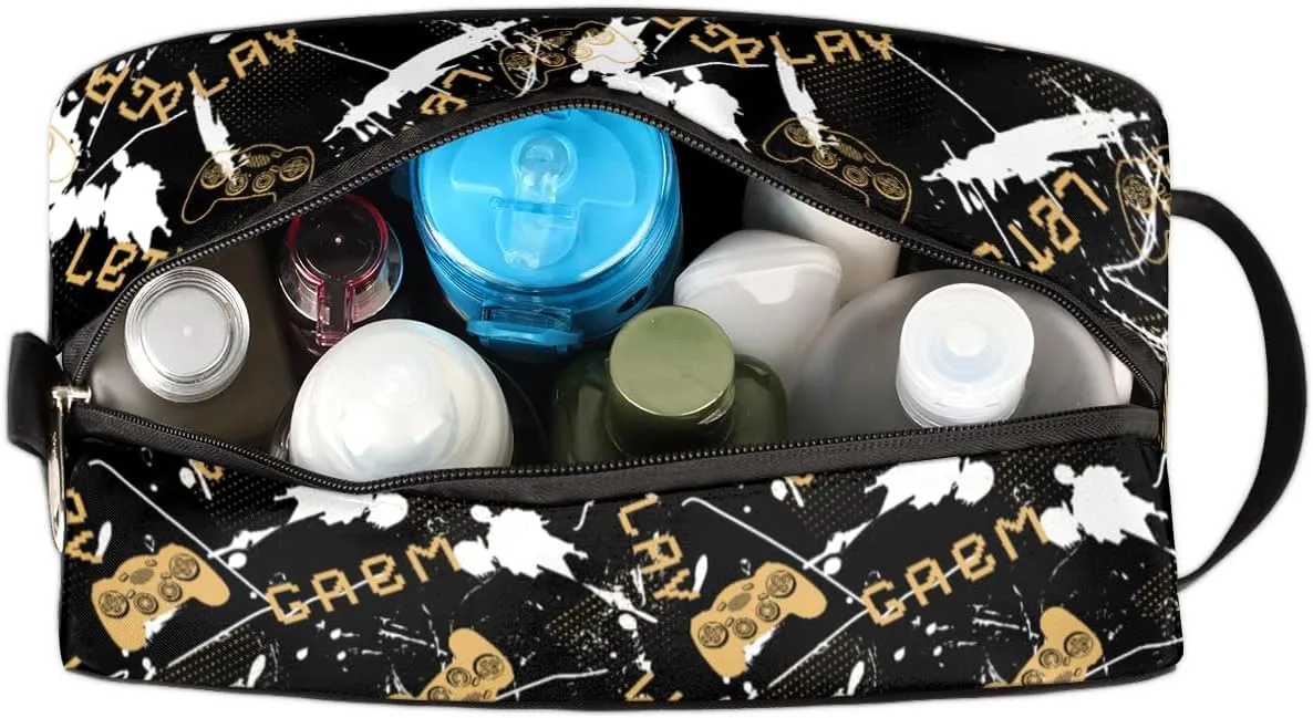 Black Game Joysticks Travel Toiletry Bag for Boys Teens, Waterproof Hanging Dopp Kit for Men, Shaving Bag with Large Capacity for Travel,Sports Shower