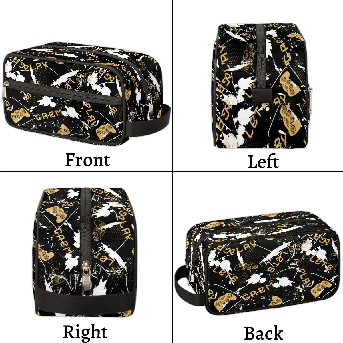 Black Game Joysticks Travel Toiletry Bag for Boys Teens, Waterproof Hanging Dopp Kit for Men, Shaving Bag with Large Capacity for Travel,Sports Shower