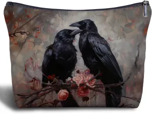 Black Raven Couple Canvas Makeup Bag - Crow Goth Makeup Bag, Crow Lover Gifts, Goth Gifts for Women, Couple Raven Cosmetic Bags for Purse Travel Bag