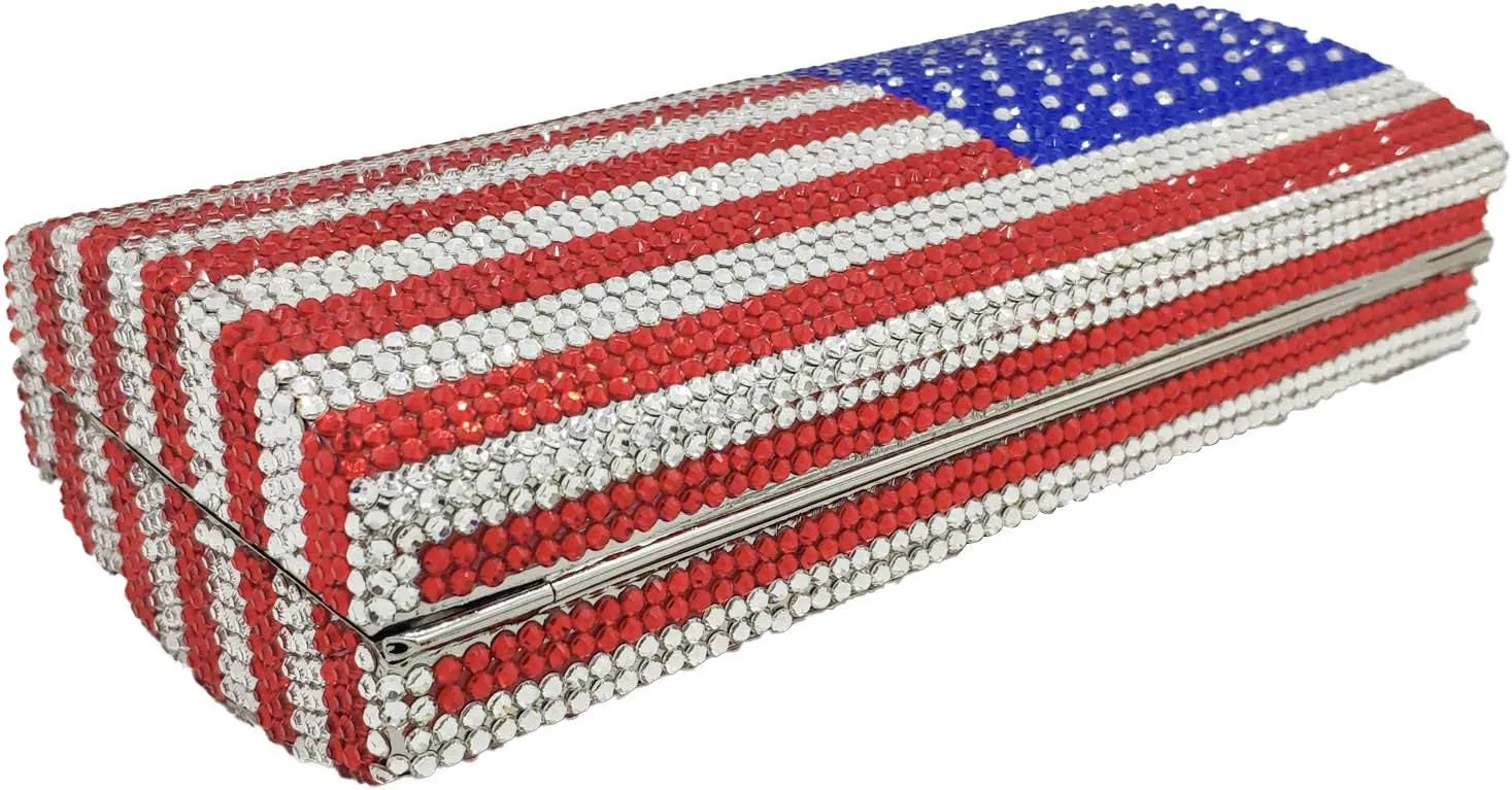 Boutique De FGG National Flag Crystal Clutch Purses for Women Formal Evening Bags Party Prom Rhinestones Clutch Bags,Mini
