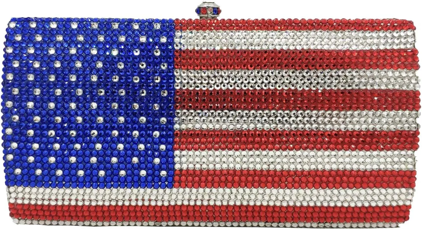 Boutique De FGG National Flag Crystal Clutch Purses for Women Formal Evening Bags Party Prom Rhinestones Clutch Bags,Mini