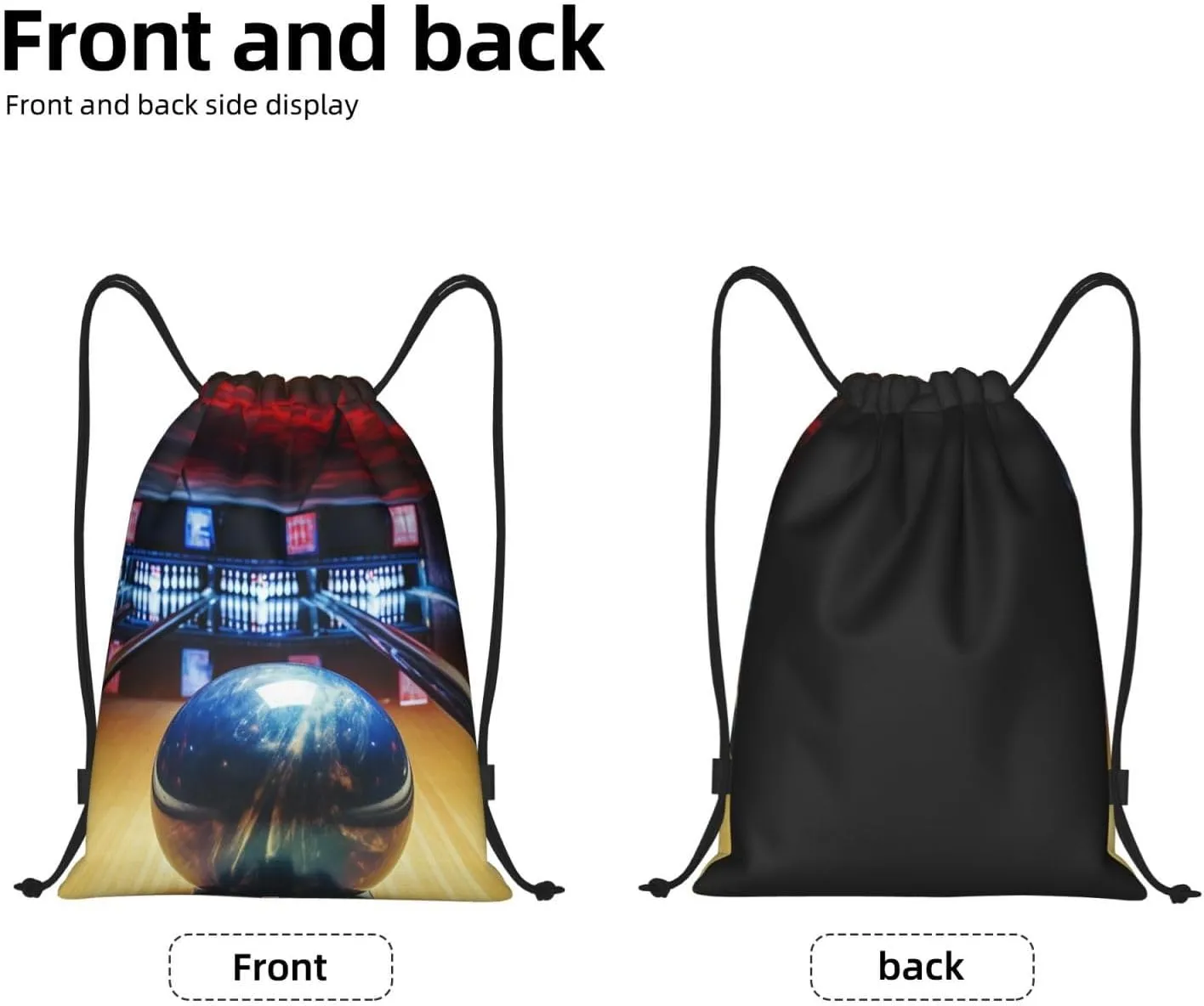 Bowling Drawstring Backpack Lightweight Draw String Bag Cinch Bags Waterproof Gym Bag for Men Women Swim Bag Medium