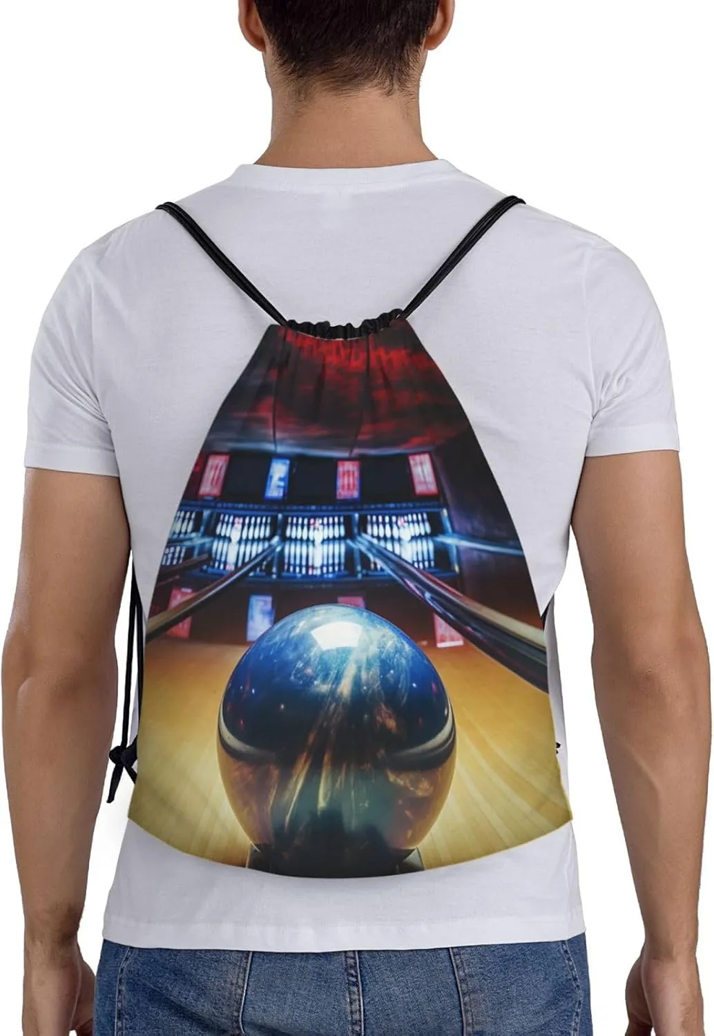 Bowling Drawstring Backpack Lightweight Draw String Bag Cinch Bags Waterproof Gym Bag for Men Women Swim Bag Medium