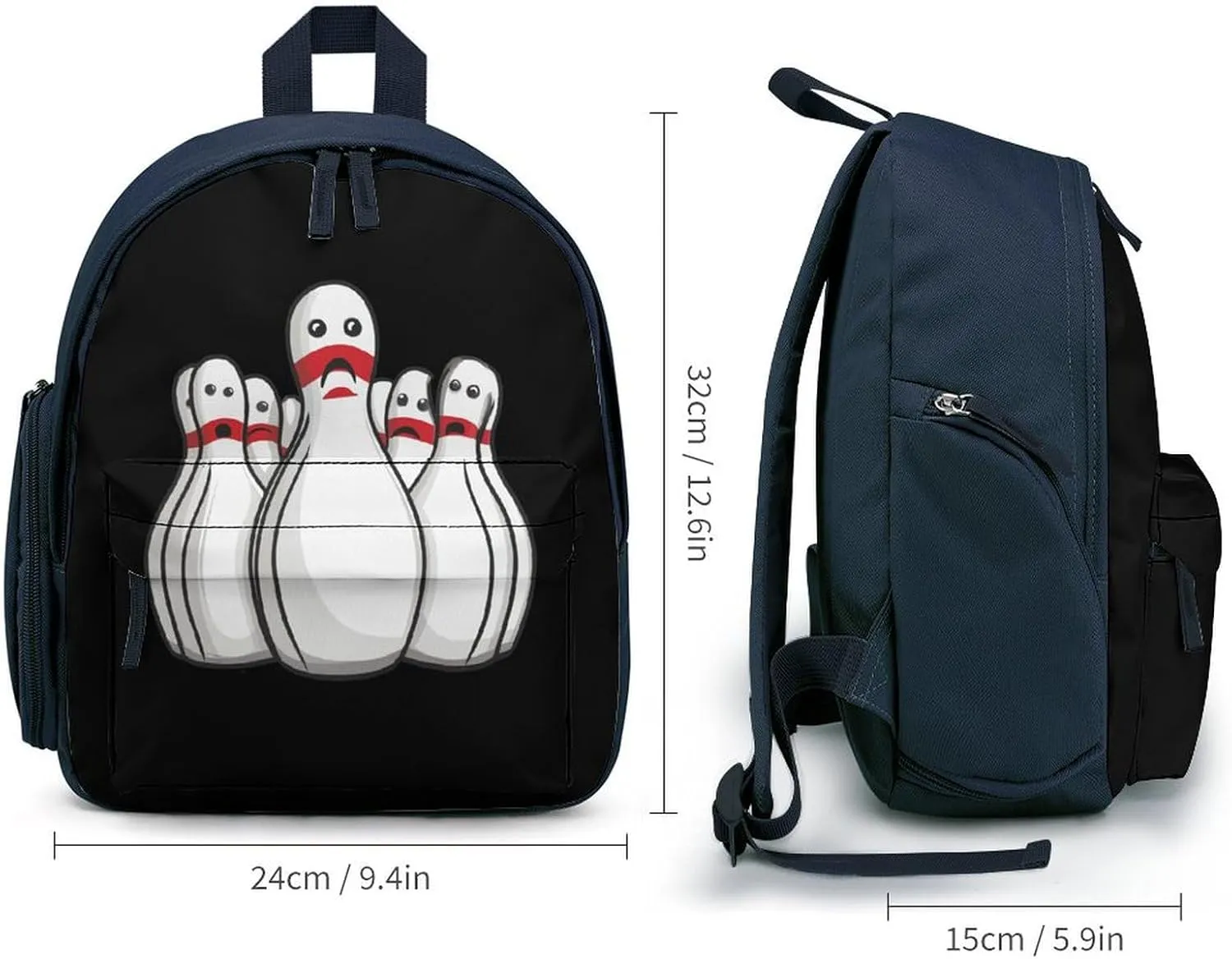 Bowling Pins Funny Sport Bowler Cute Printed Backpack Lightweight Shoulder Bag Travel Daypack for Camping Picnic Blue-style