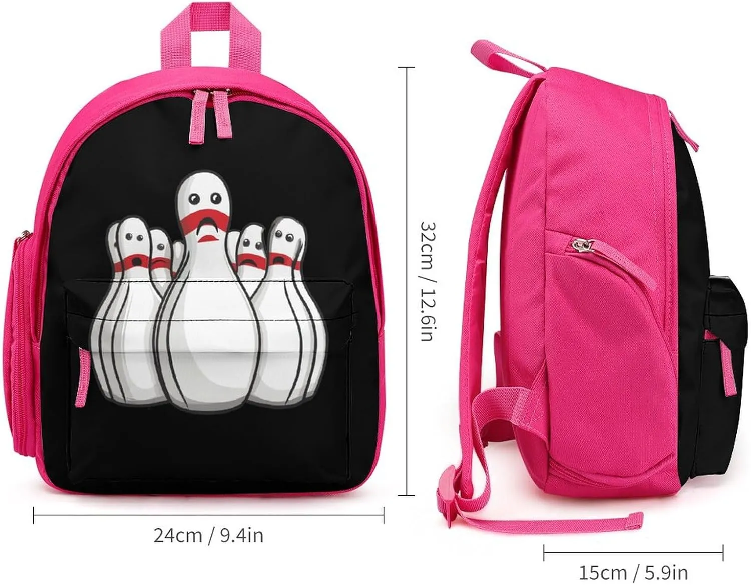 Bowling Pins Funny Sport Bowler Cute Printed Backpack Lightweight Shoulder Bag Travel Daypack for Camping Picnic Pink-style