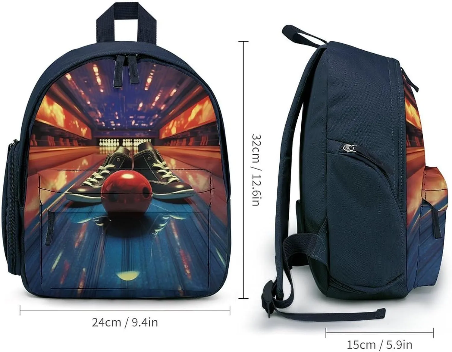 Bowling Shoes and Balls Cute Printed Backpack Lightweight Travel Bag for Camping Shopping Picnic