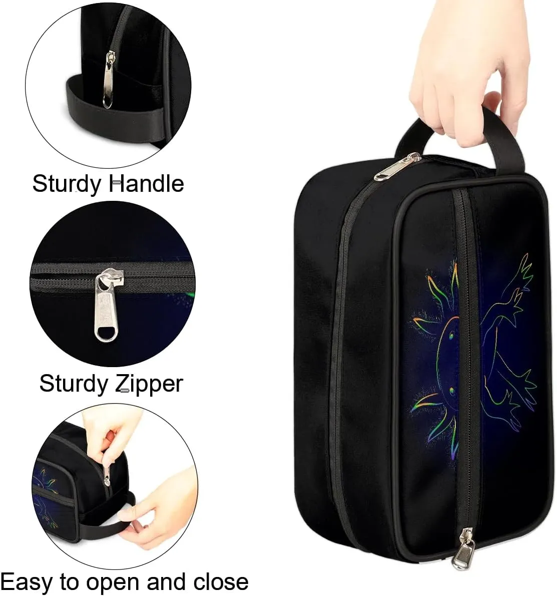 Boys Travel Toiletry Bag, Axolotl Kids Waterproof Hanging Dopp Kit, Wash Bag with Large Capacity for Travel, Sports, Shower