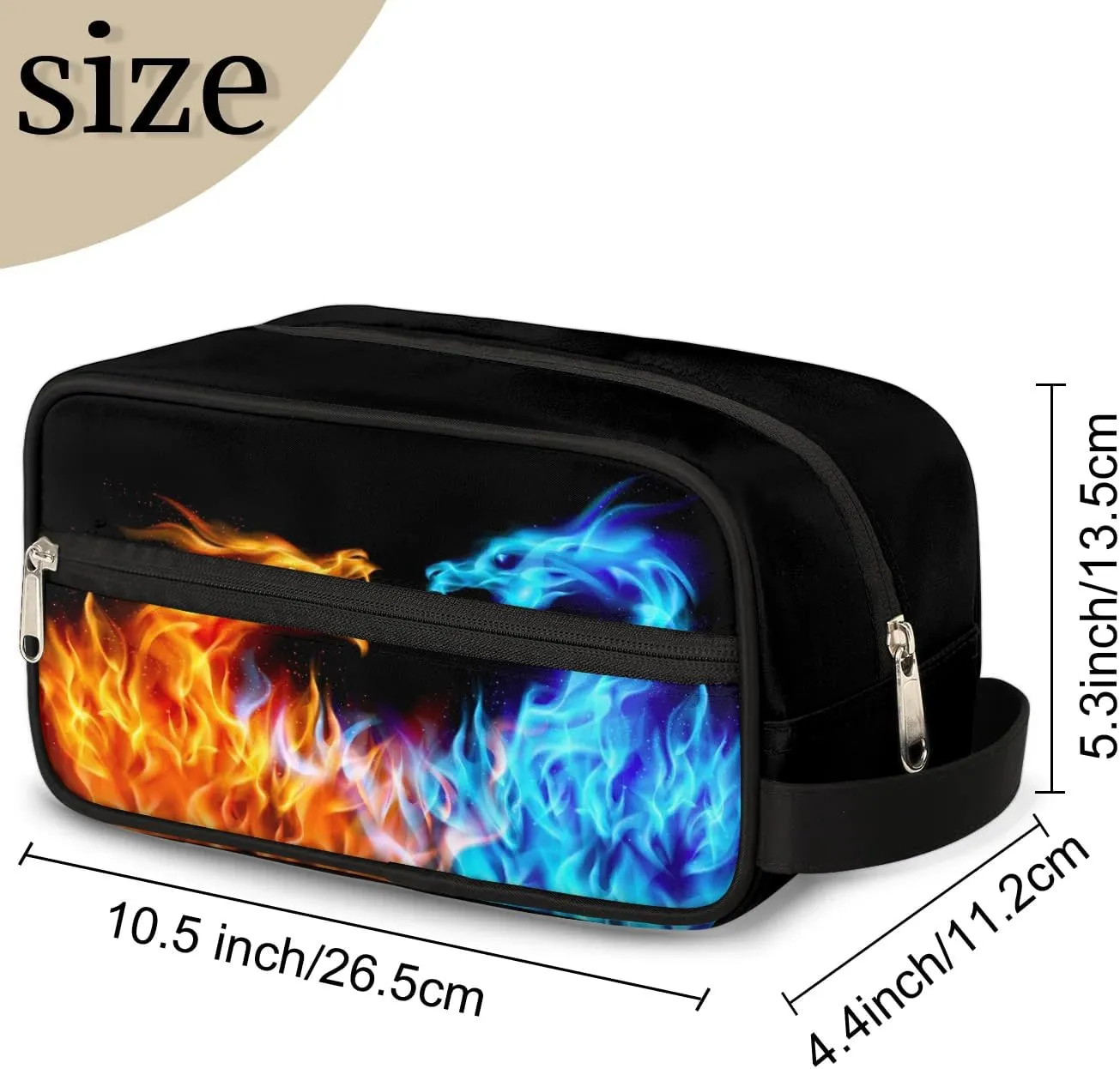 Boys Travel Toiletry Bag Fire Dragon Kids Waterproof Hanging Dopp Kit, Wash Bag with Large Capacity for Travel, Sports, Shower