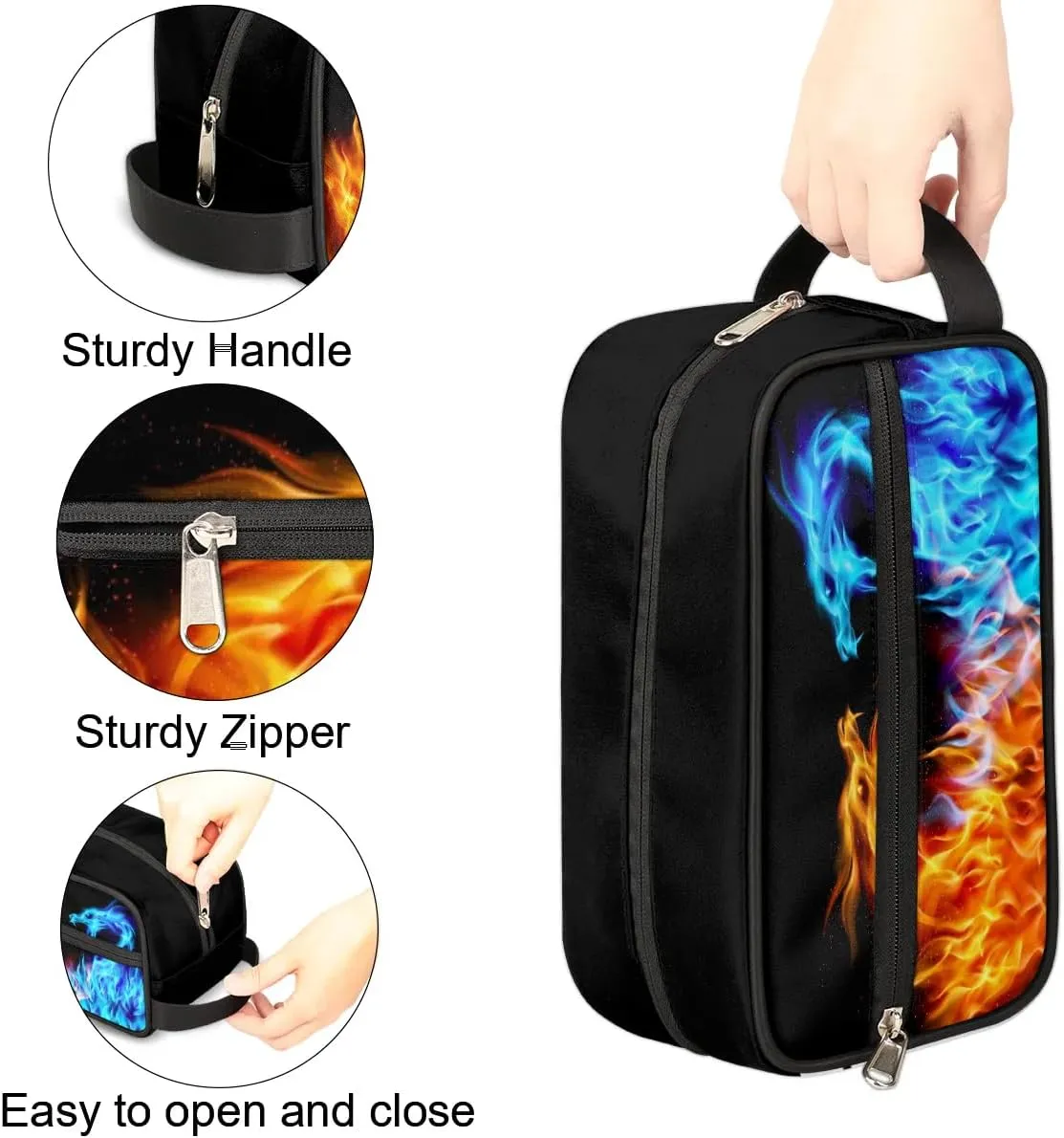 Boys Travel Toiletry Bag Fire Dragon Kids Waterproof Hanging Dopp Kit, Wash Bag with Large Capacity for Travel, Sports, Shower