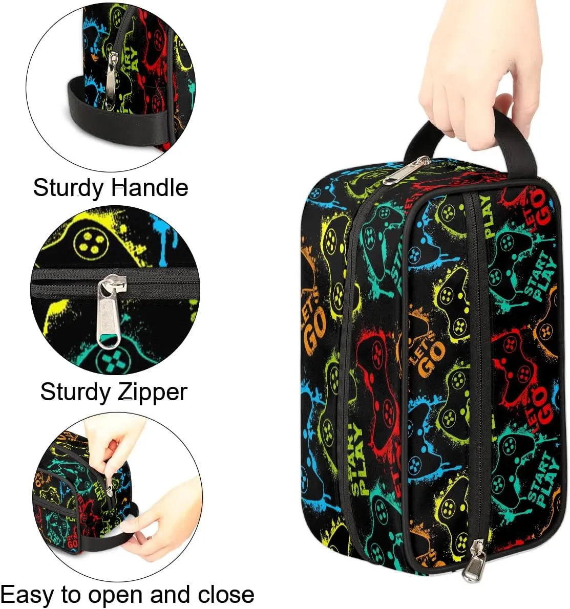 Boys Travel Toiletry Bag Gamer Gamepad Kids Waterproof Hanging Dopp Kit, Wash Bag with Large Capacity for Travel, Sports, Shower