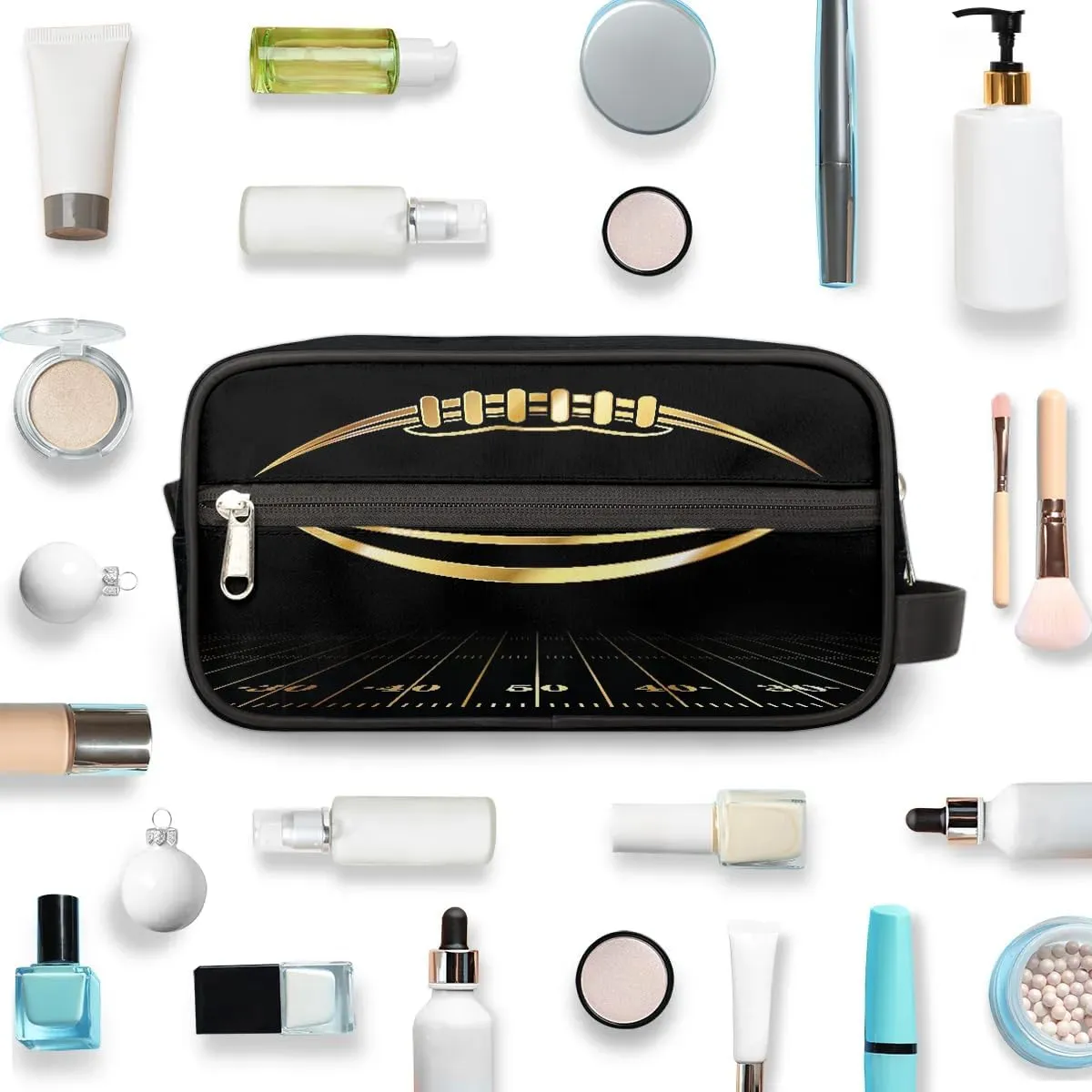 Boys Travel Toiletry Bag Gold Football Kids Waterproof Hanging Dopp Kit, Wash Bag with Large Capacity for Travel, Sports, Shower