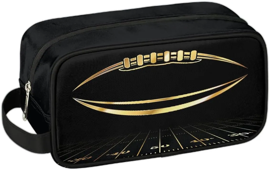 Boys Travel Toiletry Bag Gold Football Kids Waterproof Hanging Dopp Kit, Wash Bag with Large Capacity for Travel, Sports, Shower