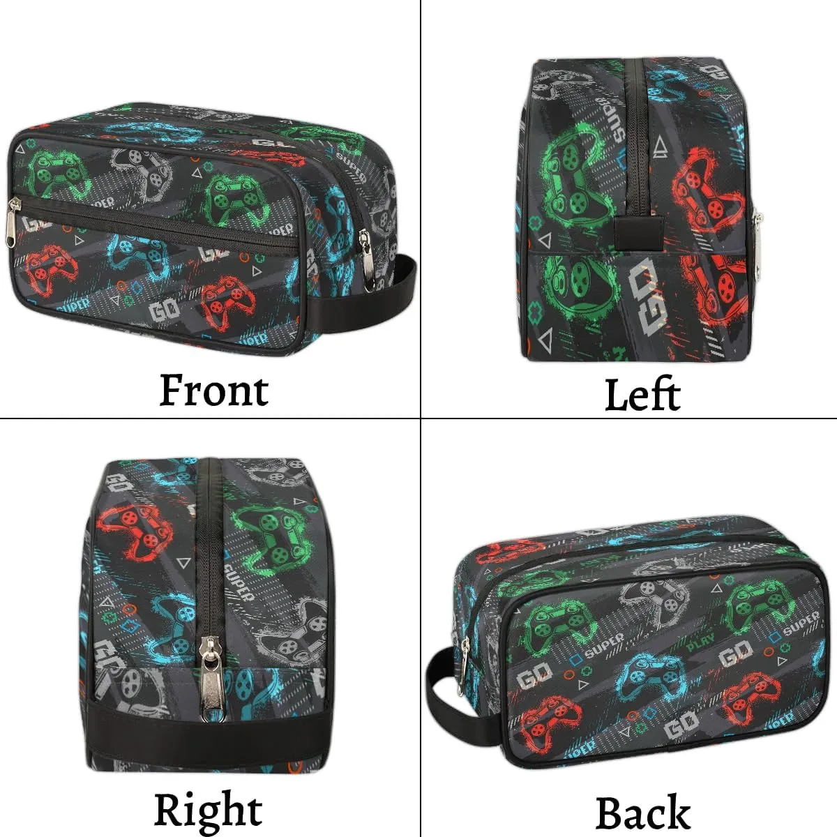 Boys Travel Toiletry Bag, Gray Game Joysticks Kids Waterproof Hanging Dopp Kit, Wash Bag with Large Capacity for Travel, Sports, Shower