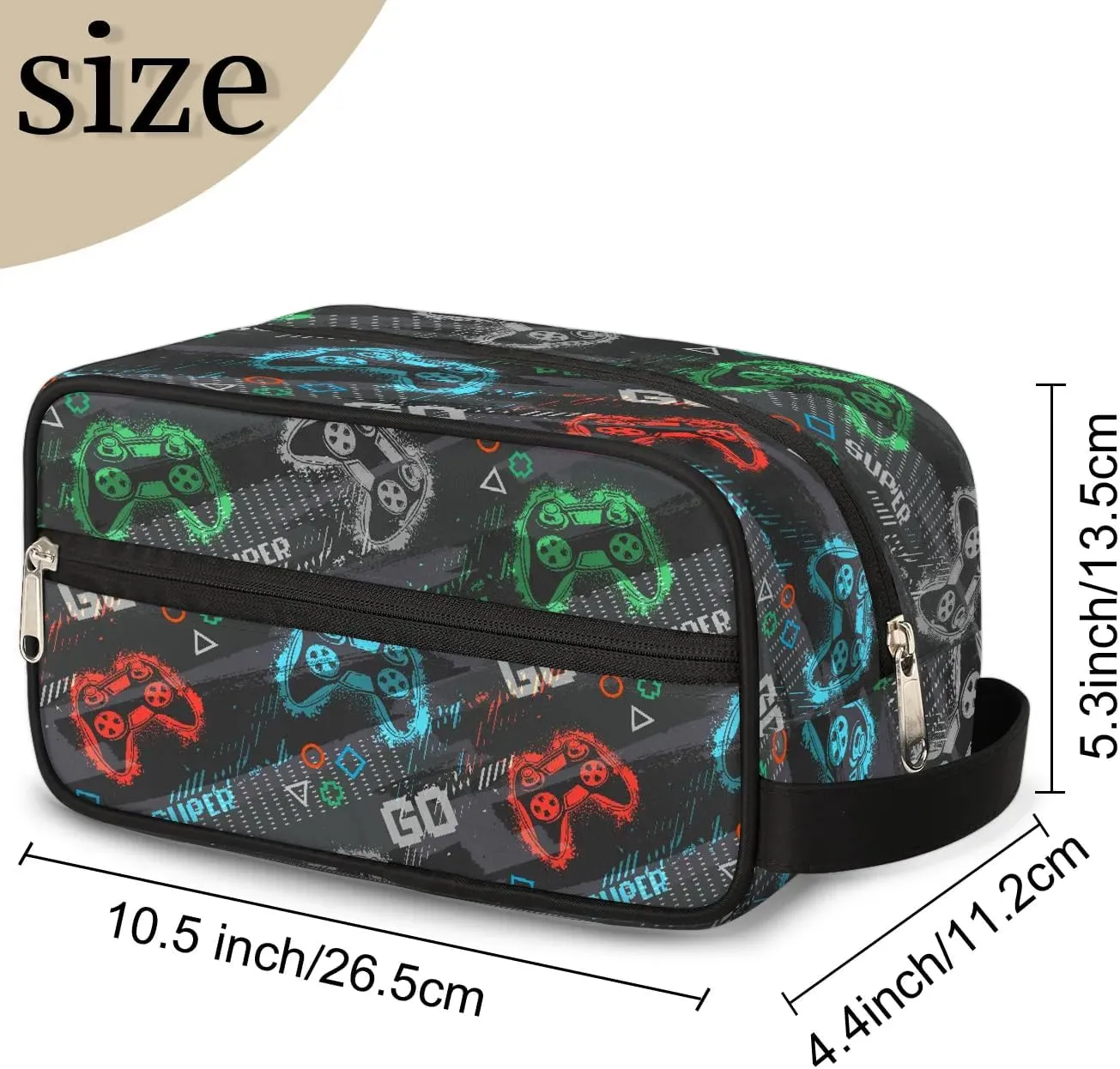 Boys Travel Toiletry Bag, Gray Game Joysticks Kids Waterproof Hanging Dopp Kit, Wash Bag with Large Capacity for Travel, Sports, Shower