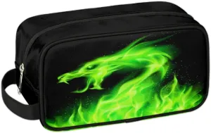 Boys Travel Toiletry Bag, Green Fire Dragon Kids Waterproof Hanging Dopp Kit, Wash Bag with Large Capacity for Travel, Sports, Shower