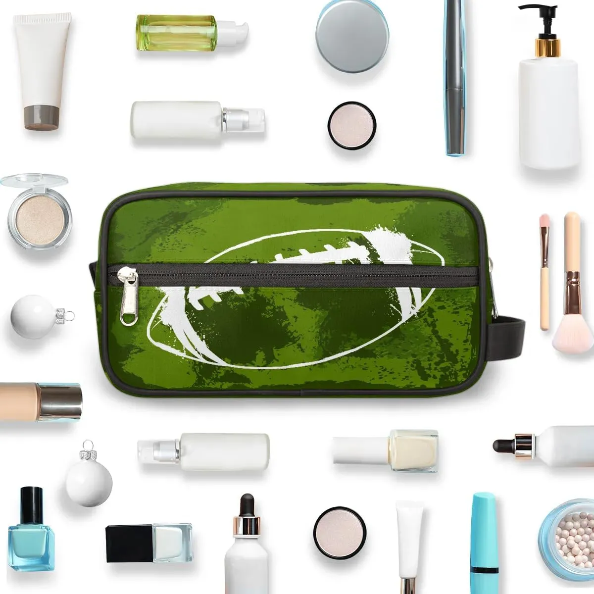 Boys Travel Toiletry Bag, Green Football Kids Waterproof Hanging Dopp Kit, Wash Bag with Large Capacity for Travel, Sports, Shower