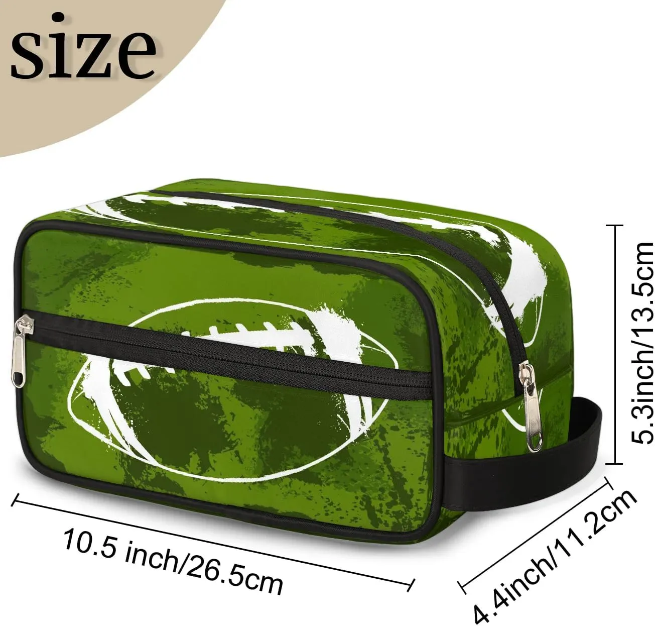 Boys Travel Toiletry Bag, Green Football Kids Waterproof Hanging Dopp Kit, Wash Bag with Large Capacity for Travel, Sports, Shower