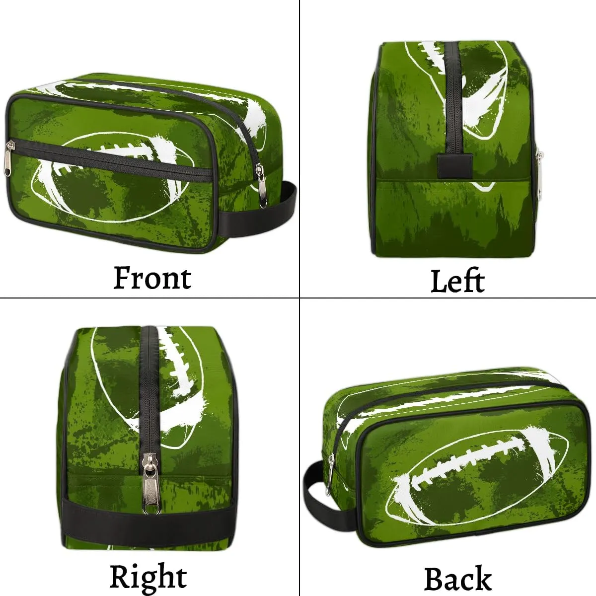Boys Travel Toiletry Bag, Green Football Kids Waterproof Hanging Dopp Kit, Wash Bag with Large Capacity for Travel, Sports, Shower