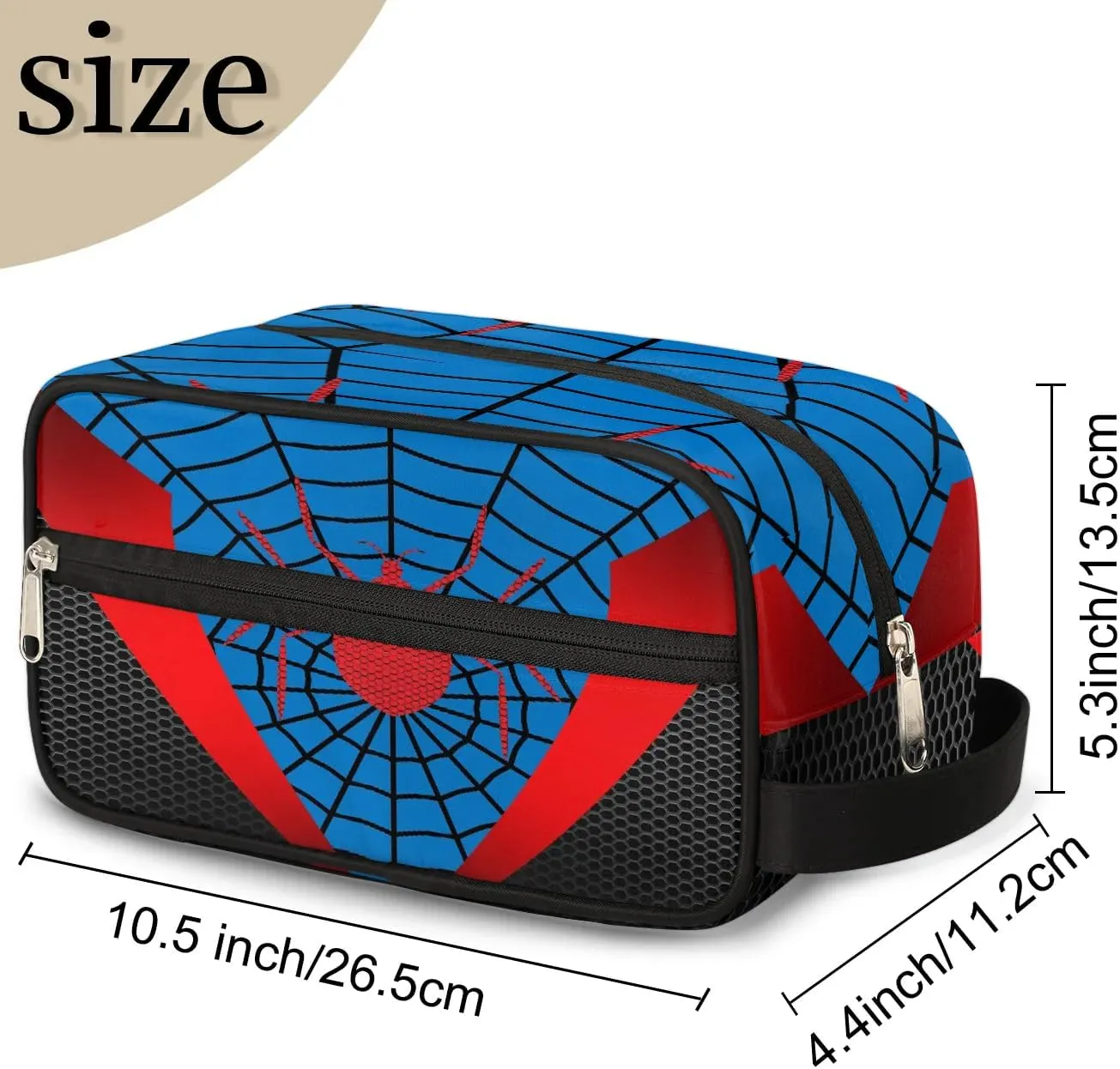 Boys Travel Toiletry Bag, Kids Waterproof Hanging Dopp Kit, Blue Spider Web Wash Bag with Large Capacity for Travel, Sports, Shower