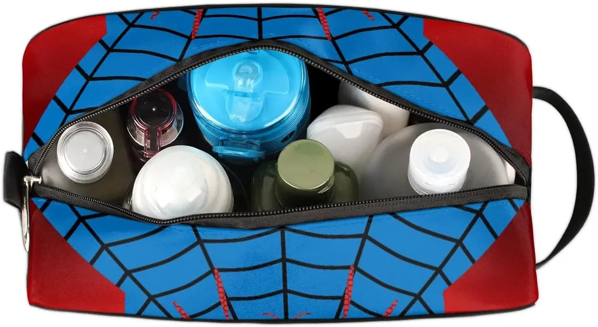 Boys Travel Toiletry Bag, Kids Waterproof Hanging Dopp Kit, Blue Spider Web Wash Bag with Large Capacity for Travel, Sports, Shower