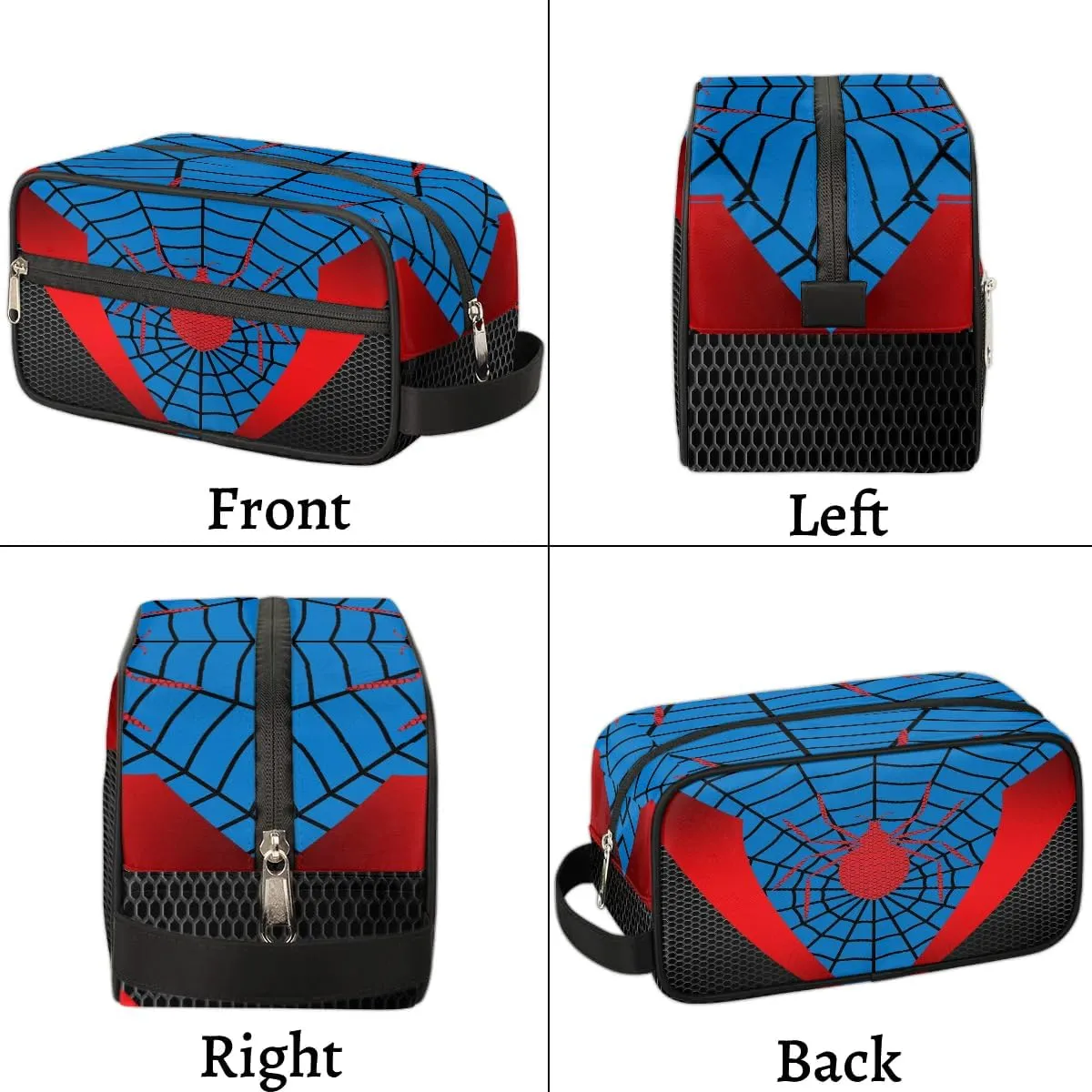 Boys Travel Toiletry Bag, Kids Waterproof Hanging Dopp Kit, Blue Spider Web Wash Bag with Large Capacity for Travel, Sports, Shower