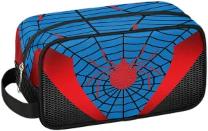 Boys Travel Toiletry Bag, Kids Waterproof Hanging Dopp Kit, Blue Spider Web Wash Bag with Large Capacity for Travel, Sports, Shower