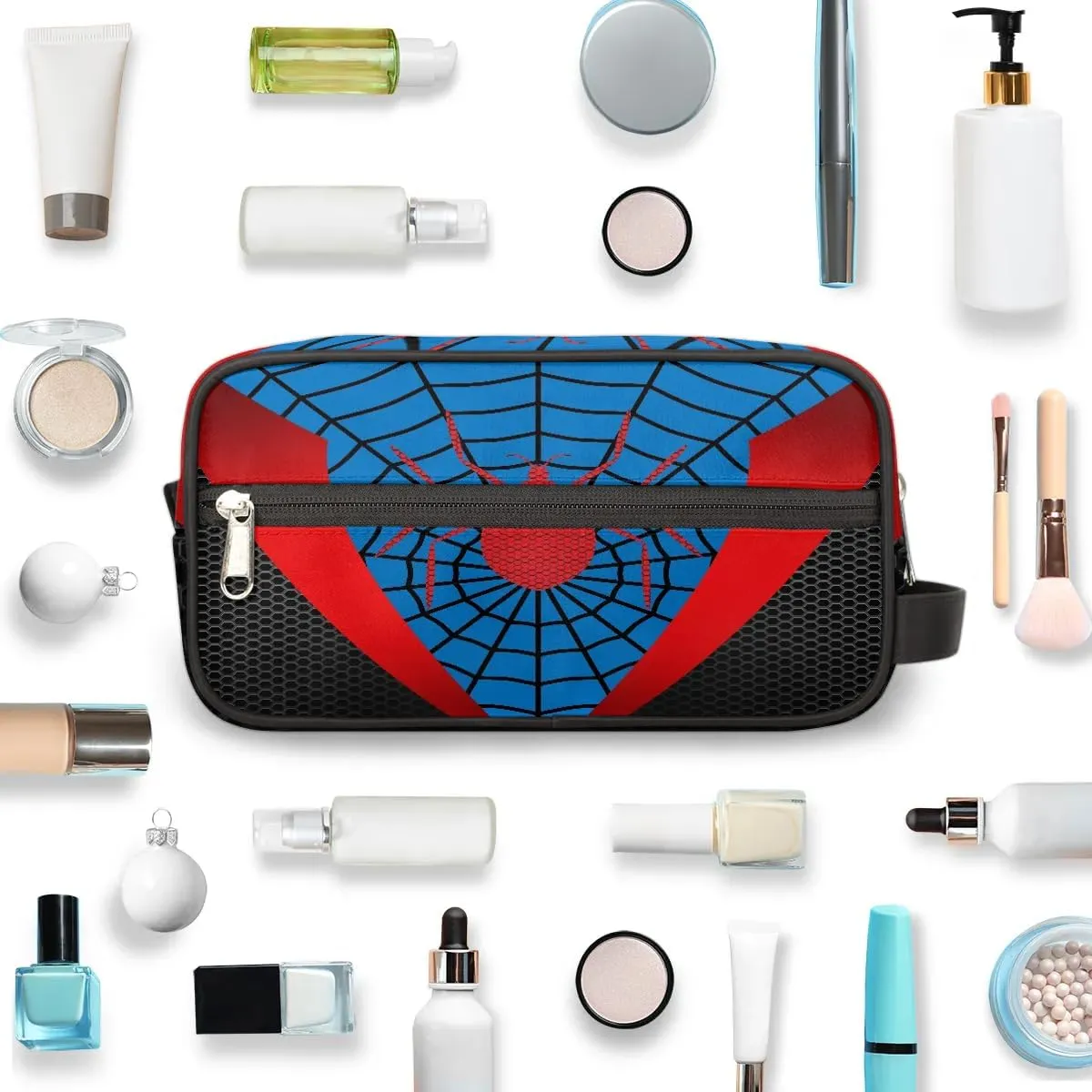 Boys Travel Toiletry Bag, Kids Waterproof Hanging Dopp Kit, Blue Spider Web Wash Bag with Large Capacity for Travel, Sports, Shower