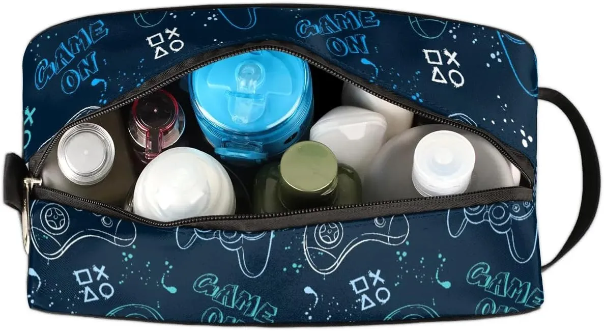 Boys Travel Toiletry Bag, Kids Waterproof Hanging Dopp Kit, Game Controller Wash Bag with Large Capacity for Travel, Sports, Shower