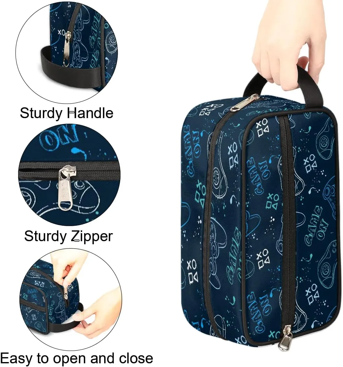Boys Travel Toiletry Bag, Kids Waterproof Hanging Dopp Kit, Game Controller Wash Bag with Large Capacity for Travel, Sports, Shower