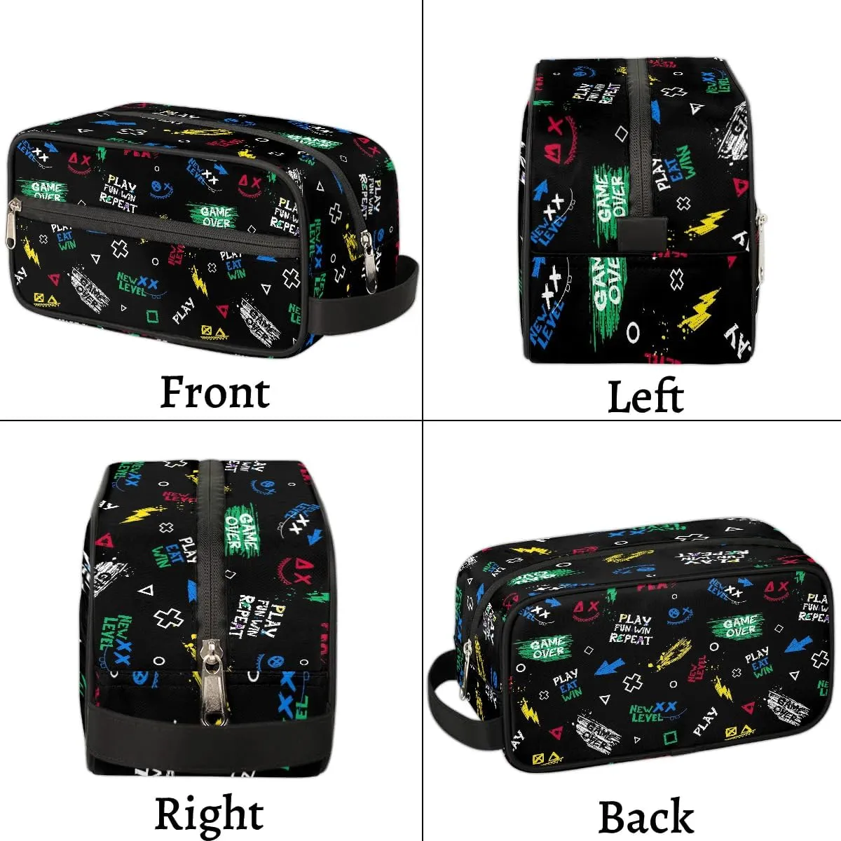 Boys Travel Toiletry Bag, Kids Waterproof Hanging Dopp Kit, Play Eat Win Wash Bag with Large Capacity for Travel, Sports, Shower