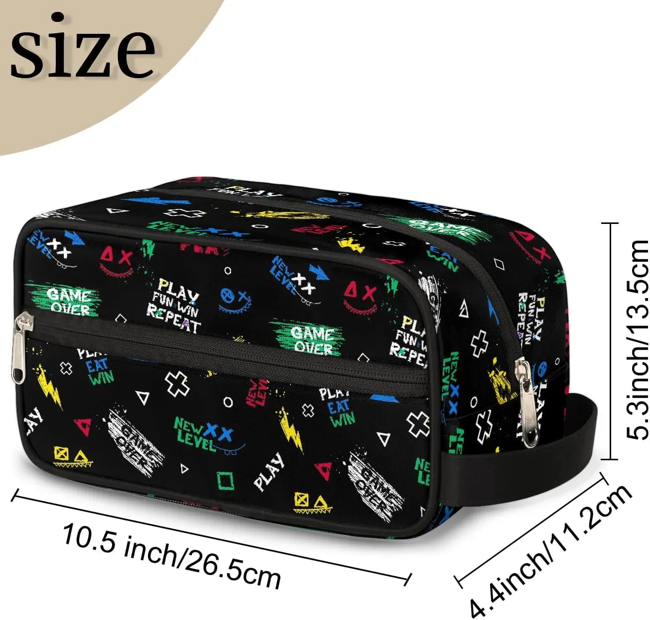 Boys Travel Toiletry Bag, Kids Waterproof Hanging Dopp Kit, Play Eat Win Wash Bag with Large Capacity for Travel, Sports, Shower