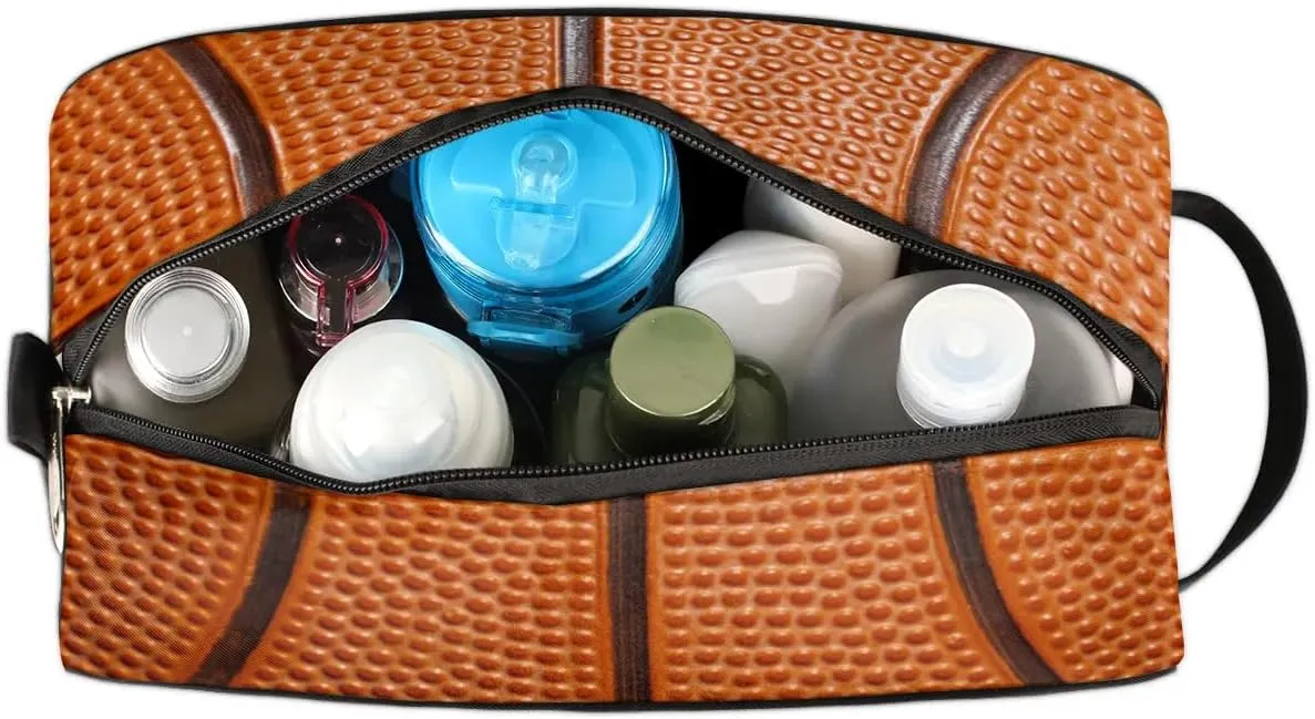 Boys Travel Toiletry Bag, Kids Waterproof Hanging Dopp Kit, Wash Bag with Large Capacity for Travel, Sports, Shower, Basketball Texture