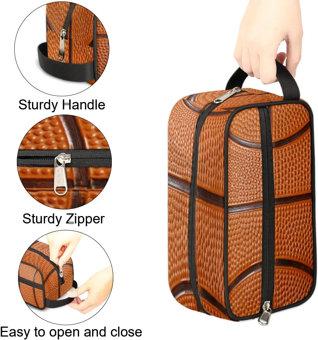 Boys Travel Toiletry Bag, Kids Waterproof Hanging Dopp Kit, Wash Bag with Large Capacity for Travel, Sports, Shower, Basketball Texture
