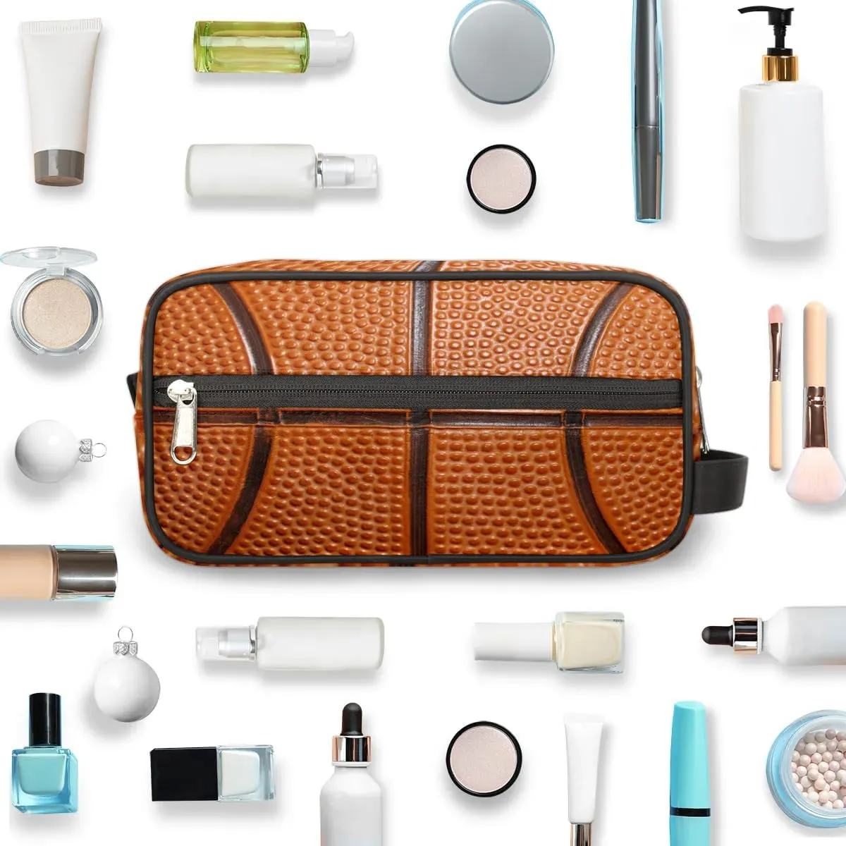 Boys Travel Toiletry Bag, Kids Waterproof Hanging Dopp Kit, Wash Bag with Large Capacity for Travel, Sports, Shower, Basketball Texture