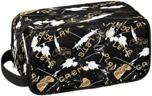 Boys Travel Toiletry Bag, Kids Waterproof Hanging Dopp Kit, Wash Bag with Large Capacity for Travel, Sports, Shower (Black Gamer Gamepad)