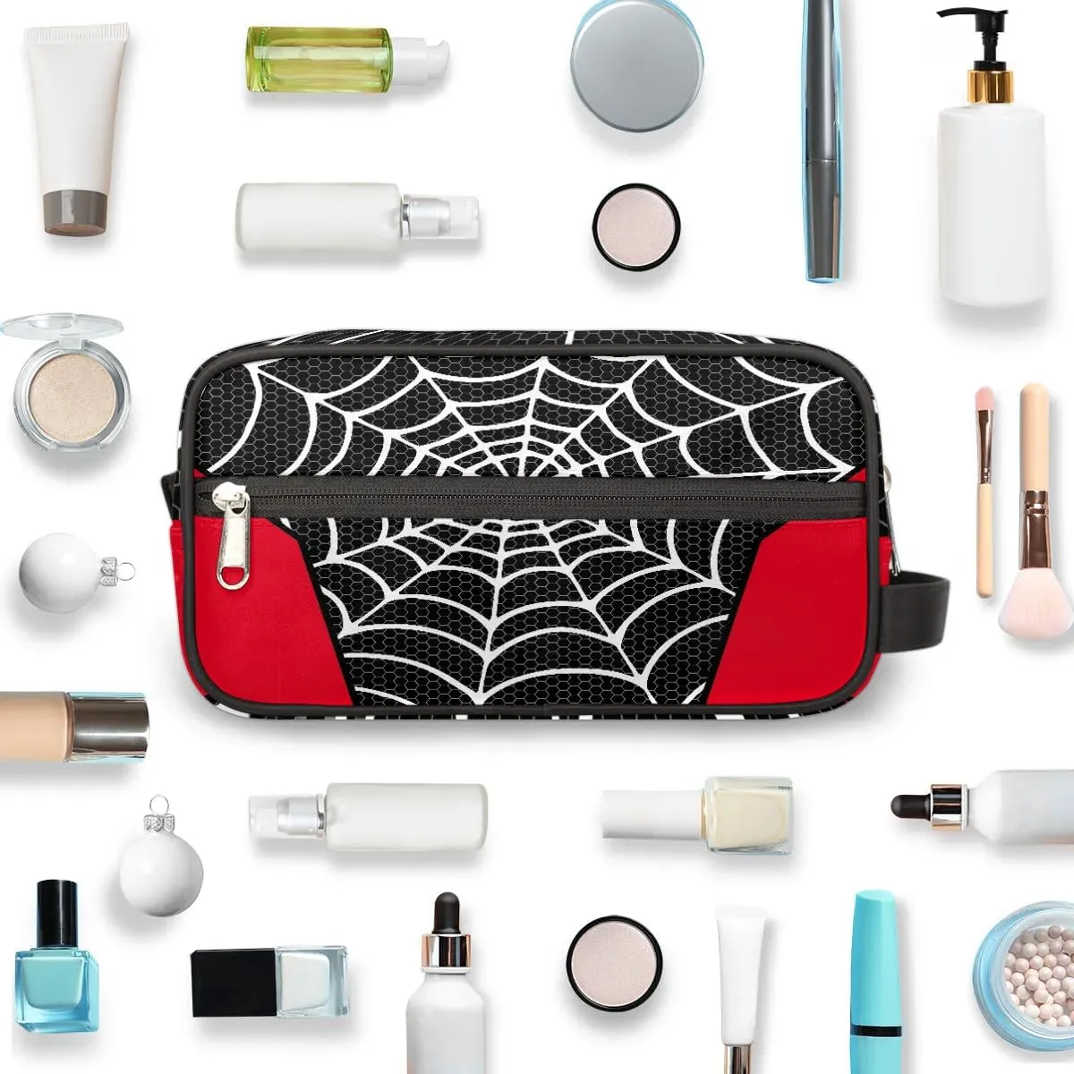 Boys Travel Toiletry Bag, Kids Waterproof Hanging Dopp Kit, Wash Bag with Large Capacity for Travel, Sports, Shower, Black Spider Web