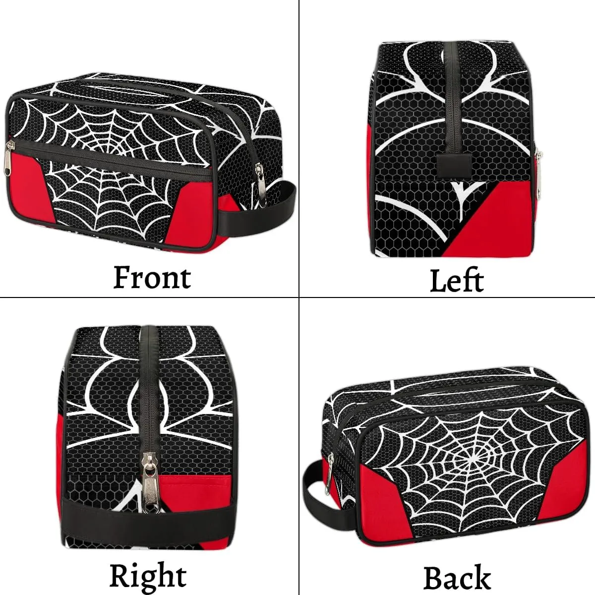 Boys Travel Toiletry Bag, Kids Waterproof Hanging Dopp Kit, Wash Bag with Large Capacity for Travel, Sports, Shower, Black Spider Web