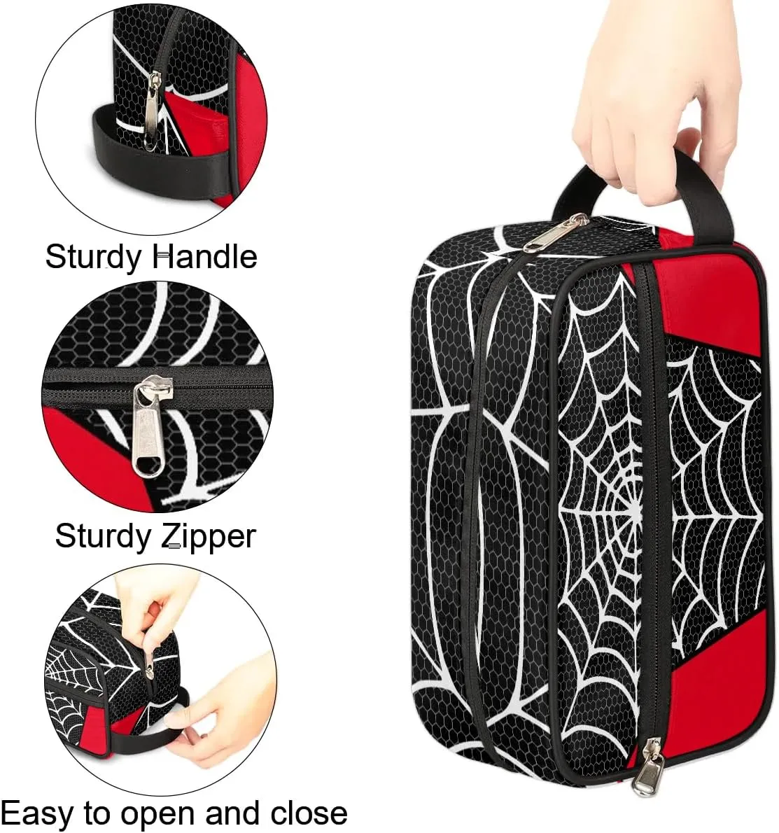 Boys Travel Toiletry Bag, Kids Waterproof Hanging Dopp Kit, Wash Bag with Large Capacity for Travel, Sports, Shower, Black Spider Web