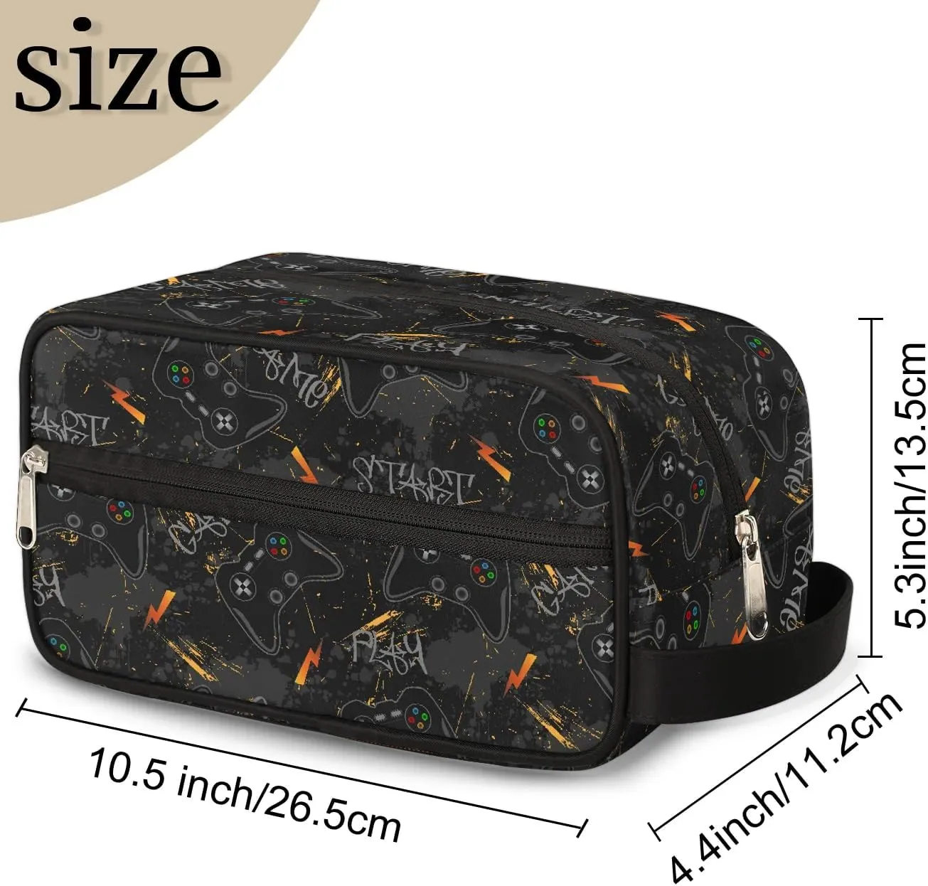 Boys Travel Toiletry Bag, Kids Waterproof Hanging Dopp Kit, Wash Bag with Large Capacity for Travel, Sports, Shower, Black Video Game
