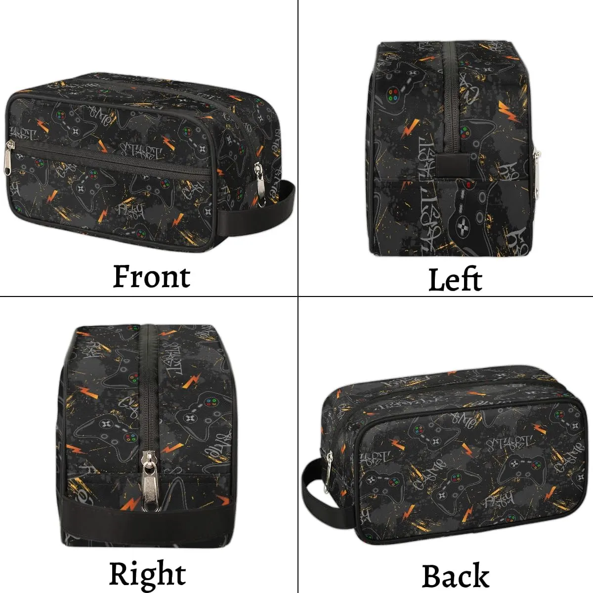 Boys Travel Toiletry Bag, Kids Waterproof Hanging Dopp Kit, Wash Bag with Large Capacity for Travel, Sports, Shower, Black Video Game