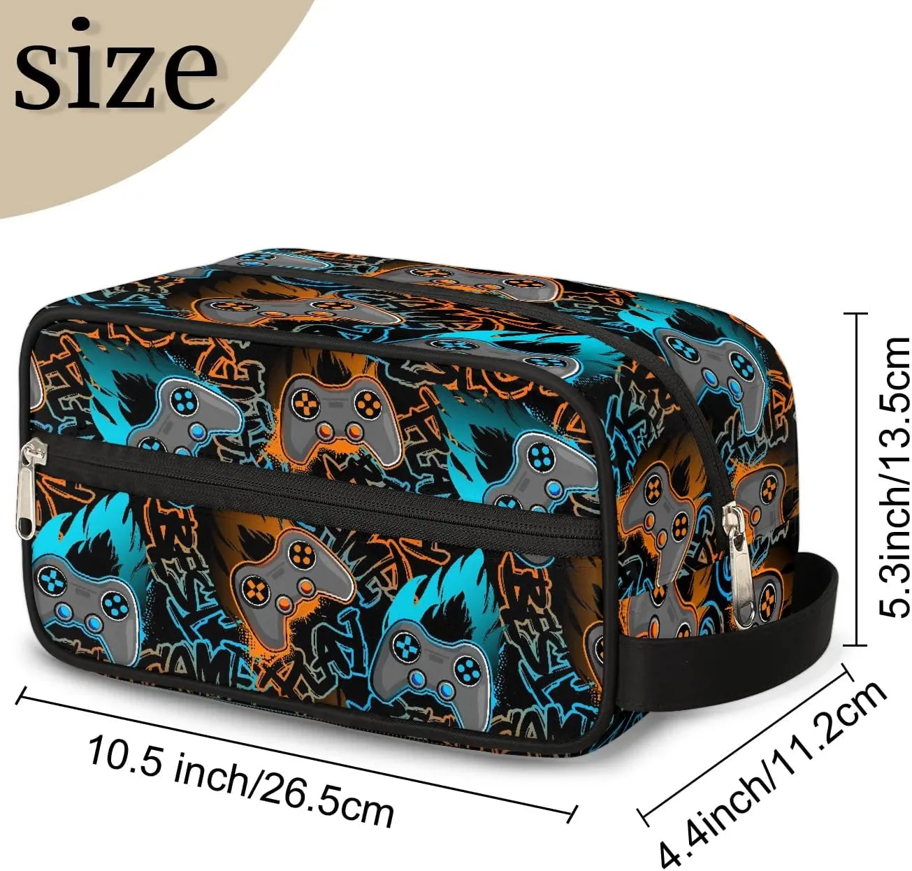 Boys Travel Toiletry Bag, Kids Waterproof Hanging Dopp Kit, Wash Bag with Large Capacity for Travel, Sports, Shower, Blue Gamer Gamepad