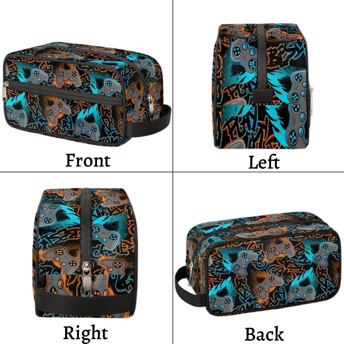 Boys Travel Toiletry Bag, Kids Waterproof Hanging Dopp Kit, Wash Bag with Large Capacity for Travel, Sports, Shower, Blue Gamer Gamepad