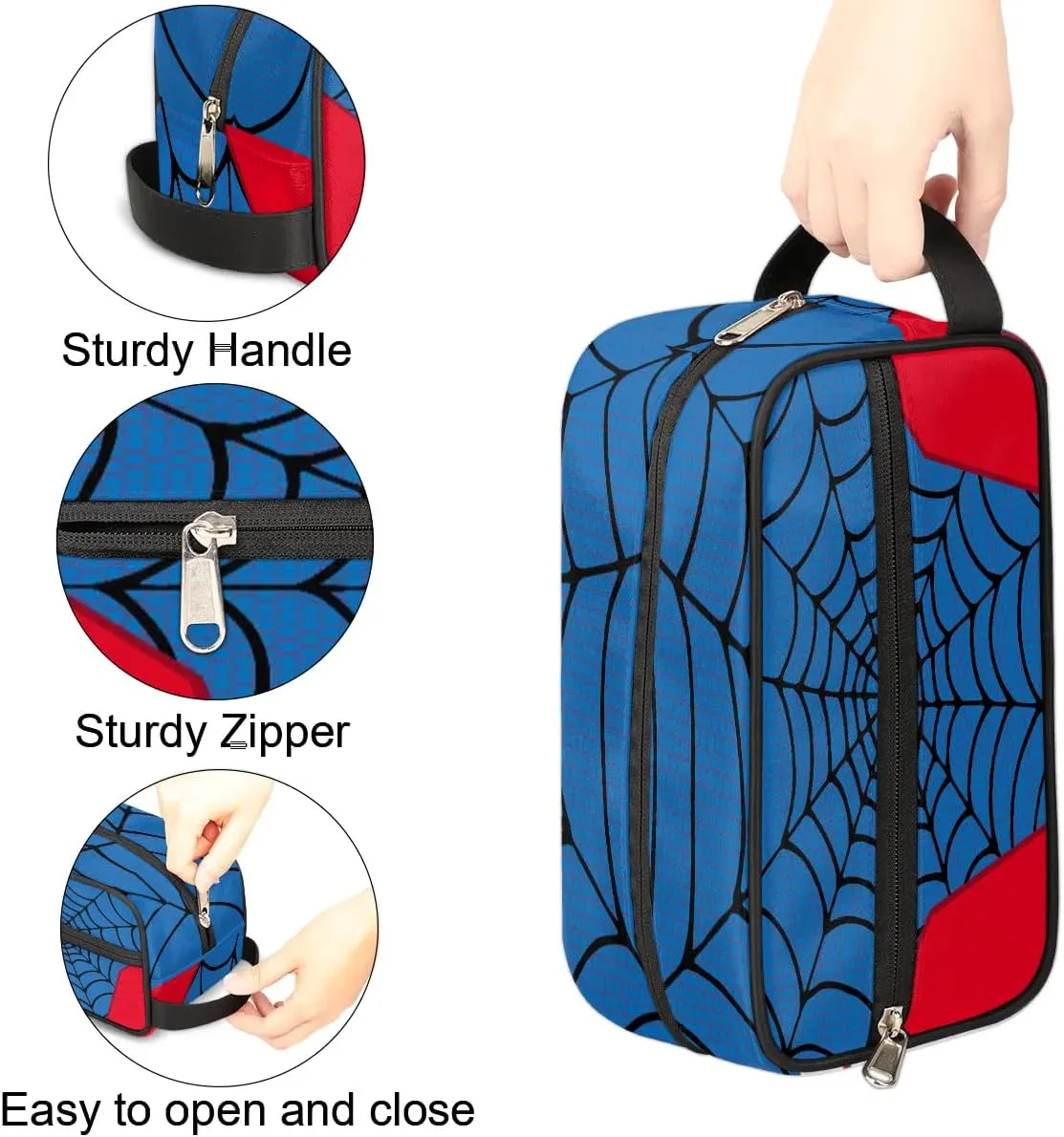 Boys Travel Toiletry Bag, Kids Waterproof Hanging Dopp Kit, Wash Bag with Large Capacity for Travel, Sports, Shower (Blue Spider Web-2)