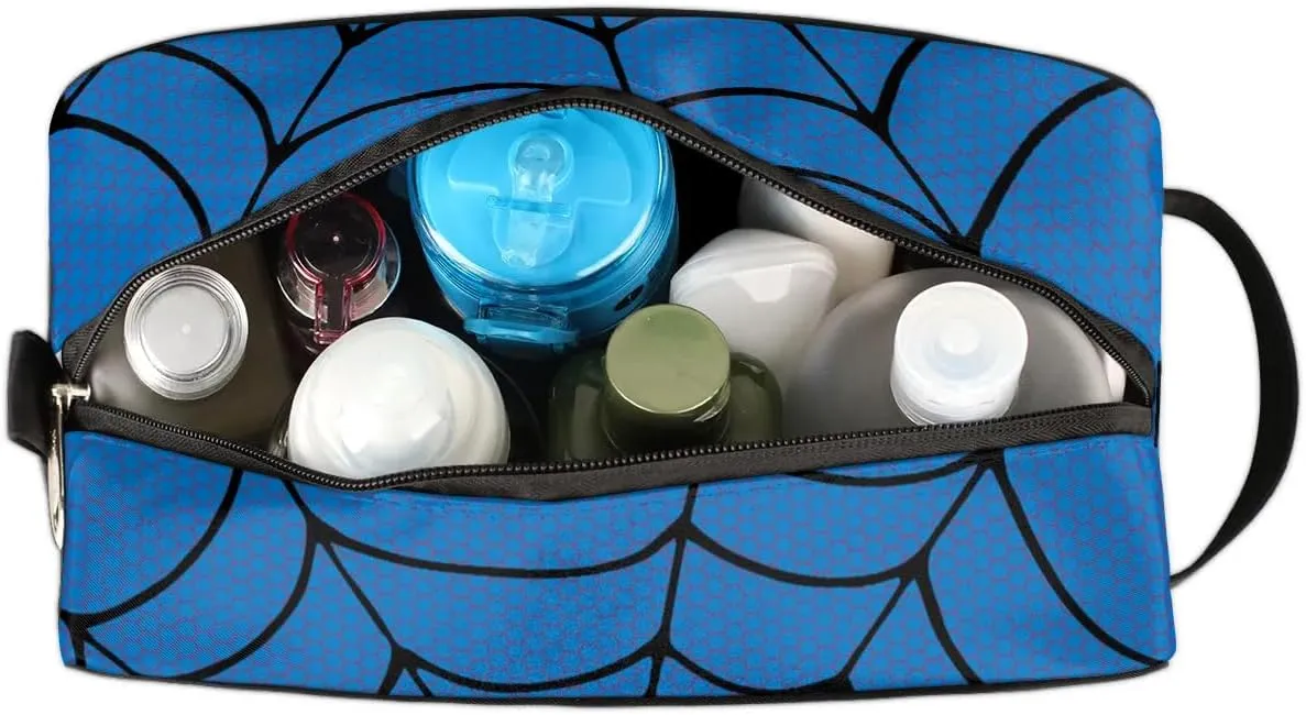Boys Travel Toiletry Bag, Kids Waterproof Hanging Dopp Kit, Wash Bag with Large Capacity for Travel, Sports, Shower (Blue Spider Web-2)