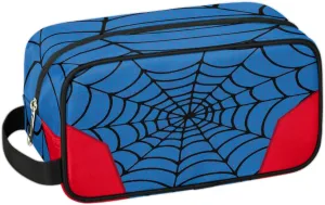 Boys Travel Toiletry Bag, Kids Waterproof Hanging Dopp Kit, Wash Bag with Large Capacity for Travel, Sports, Shower (Blue Spider Web-2)