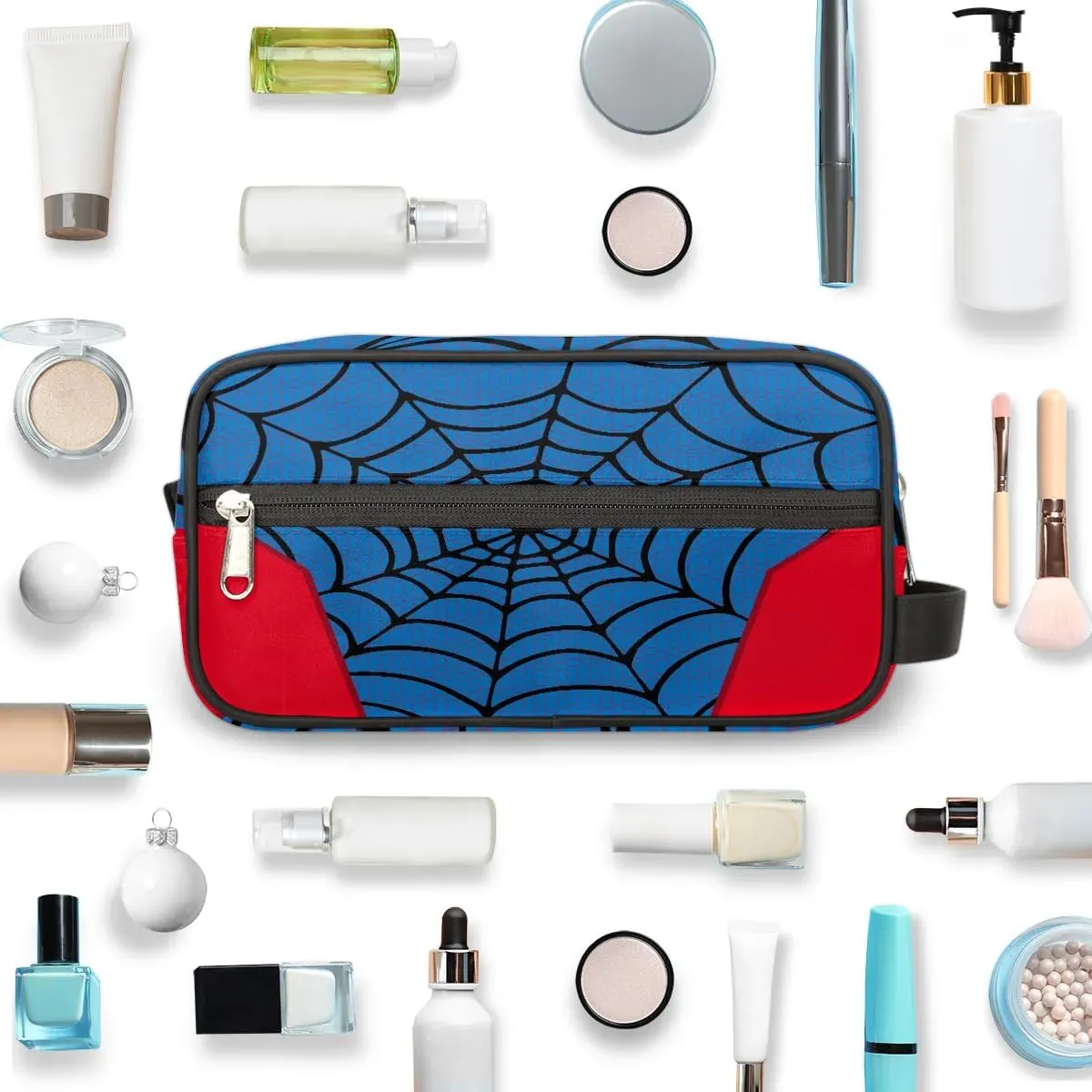 Boys Travel Toiletry Bag, Kids Waterproof Hanging Dopp Kit, Wash Bag with Large Capacity for Travel, Sports, Shower (Blue Spider Web-2)