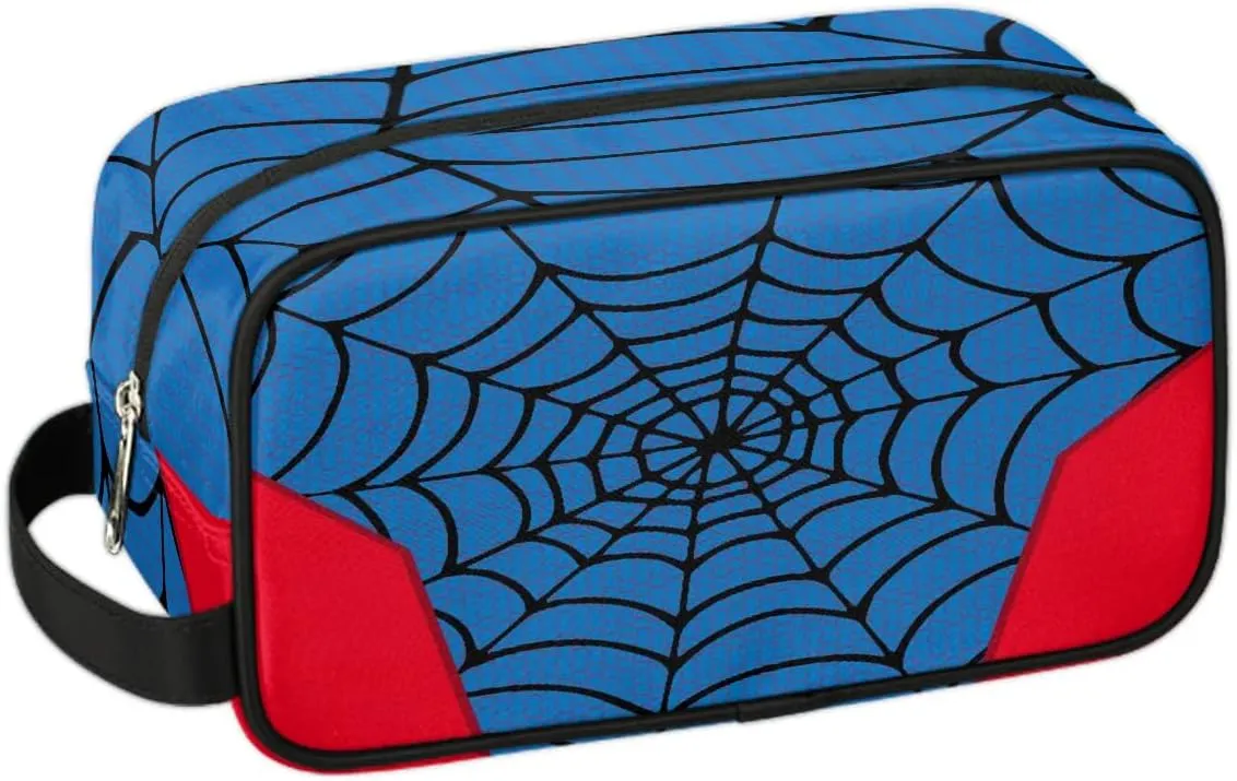 Boys Travel Toiletry Bag, Kids Waterproof Hanging Dopp Kit, Wash Bag with Large Capacity for Travel, Sports, Shower (Blue Spider Web-2)